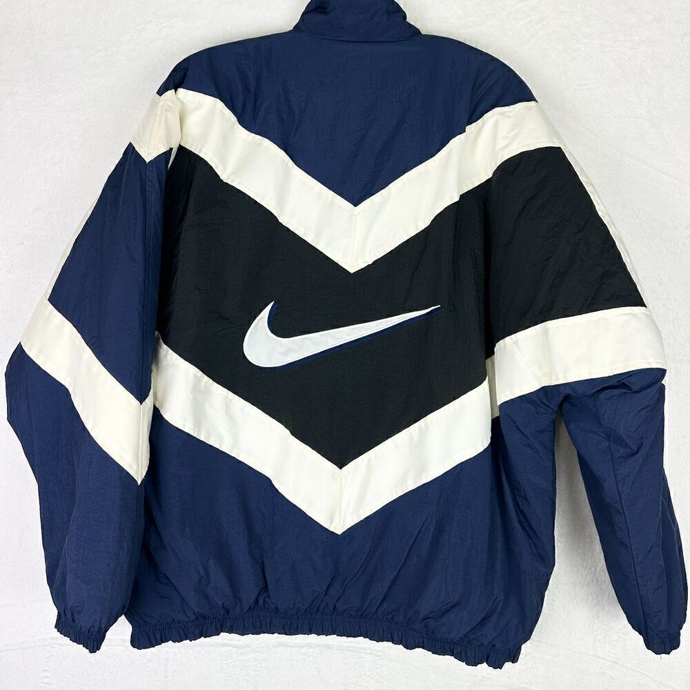 Nike Vintage 90s Big Center Swoosh Puffer Jacket Men's Large Navy White